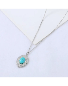 Wholesale Simple Oval Turquoise Pendant Stainless Steel Necklace Jewelry 
