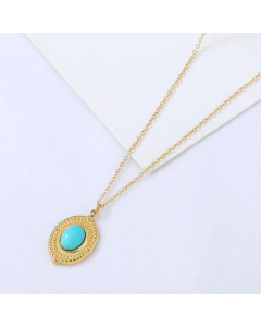 Wholesale Simple Oval Turquoise Pendant Stainless Steel Necklace Jewelry 