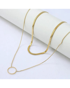 Wholesale Double-Layer Stainless Steel Jewelry Hollow Circle Pendant Necklace