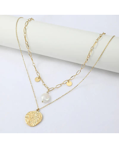 Wholesale Jewelry Multi-Layer Pearl Round Pendant Stainless Steel Necklace