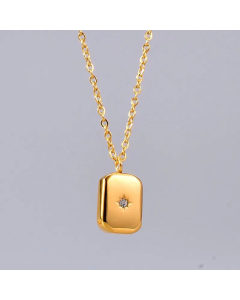 Wholesale Jewelry North Star Inlaid Diamond Pendant Titanium Steel Square Necklace