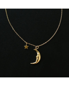 18K Retro Crescent Titanium Steel Moon Star Necklace Wholesale