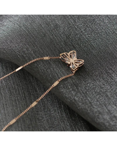 Wholesal Hollow Butterfly Inlaid Zircon Titanium Steel Necklace