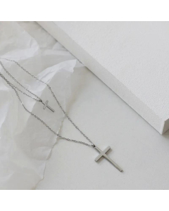 Wholesale Double-Layer Cross Pendent Titanium Steel Necklace-Steel Color