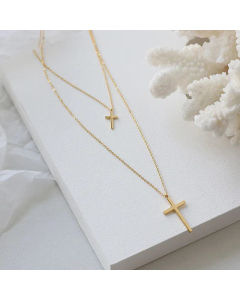 Wholesale Double-Layer Cross Pendent Titanium Steel Necklace-Gold Color