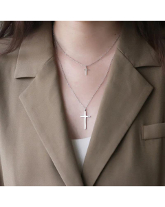 Wholesale Double-Layer Cross Pendent Titanium Steel Necklace