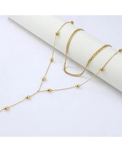 Fashion Double Layer Stainless Steel Beads Y-Shaped Necklace Wholesale Jewelry