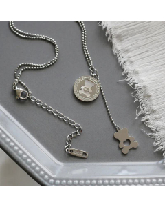 White Shell Heart Tassel Titanium Steel Bear Necklace Wholesale 