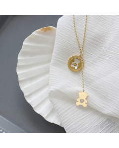 White Shell Heart Tassel Titanium Steel Bear Necklace Wholesale 