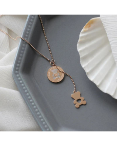 White Shell Heart Tassel Titanium Steel Bear Necklace Wholesale 