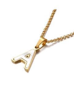 Wholesale English 26 Letters Titanium Steel White Shell Necklace