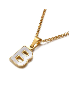Wholesale English 26 Letters Titanium Steel White Shell Necklace