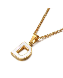 Wholesale English 26 Letters Titanium Steel White Shell Necklace