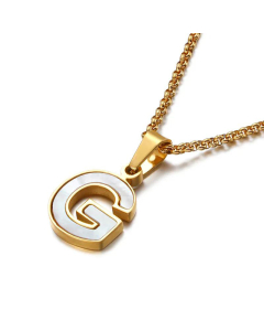 Wholesale English 26 Letters Titanium Steel White Shell Necklace