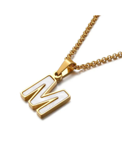 Wholesale English 26 Letters Titanium Steel White Shell Necklace