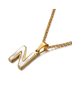 Wholesale English 26 Letters Titanium Steel White Shell Necklace