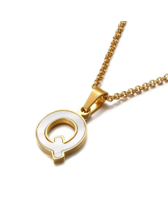 Wholesale English 26 Letters Titanium Steel White Shell Necklace