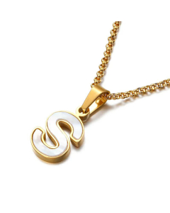 Wholesale English 26 Letters Titanium Steel White Shell Necklace
