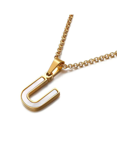 Wholesale English 26 Letters Titanium Steel White Shell Necklace