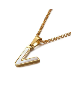 Wholesale English 26 Letters Titanium Steel White Shell Necklace