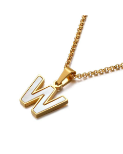 Wholesale English 26 Letters Titanium Steel White Shell Necklace