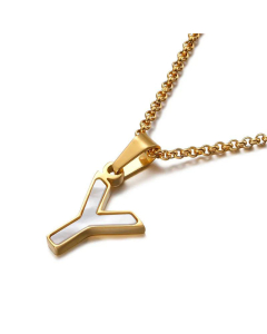 Wholesale English 26 Letters Titanium Steel White Shell Necklace