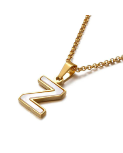 Wholesale English 26 Letters Titanium Steel White Shell Necklace
