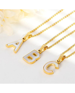 Wholesale English 26 Letters Titanium Steel White Shell Necklace