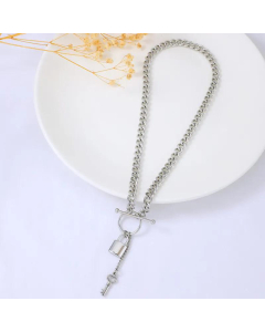 Wholesale Jewelry Retro OT Buckle Stainless Steel Lock Key Pendant Necklace