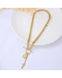 Wholesale Jewelry Retro OT Buckle Stainless Steel Lock Key Pendant Necklace