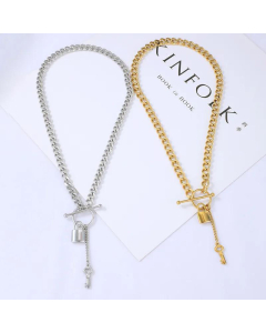 Wholesale Jewelry Retro OT Buckle Stainless Steel Lock Key Pendant Necklace