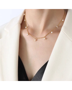 Wholesale Simple Titanium Steel Gold Plated Pearl Necklace