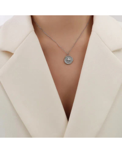 Gold Plated Round Compass Titanium Steel Necklace Wholesale