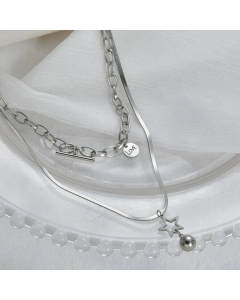Wholesale Double-Layer Five-Pointed Star Love Titanium Steel Necklace