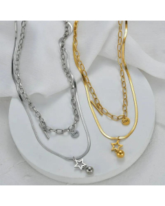 Wholesale Double-Layer Five-Pointed Star Love Titanium Steel Necklace