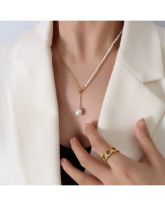Wholesale Jewelry Tassel Pearl Necklace Titanium Steel