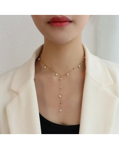 Wholesale Simple 18K Gold Clavicle Chain Imitation Pearl Tassel Titanium Steel