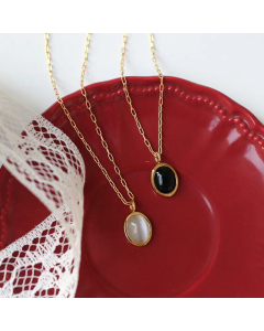 Black White Opal Pendant Titanium Steel Cat Eyes Necklace Wholesale Jewelry 