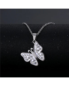 Exquisite Butterfly Shape Inlaid Diamond Pendant Stainless Steel Necklace Wholesale Jewelry