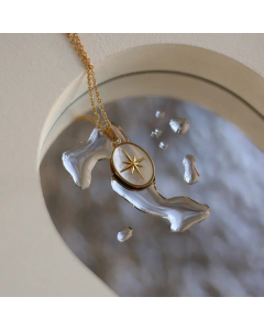 Jewelry Eight-Pointed Star Oval White Shell Titanium Steel Necklace Wholesale 