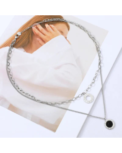 Wholesale Jewelry Multi-Layer Stainless Steel Necklace Black White Double-Sided Round Pendant 