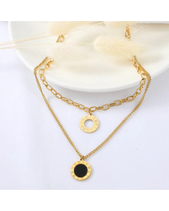 Wholesale Jewelry Multi-Layer Stainless Steel Necklace Black White Double-Sided Round Pendant 