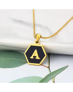 Jewelry Simple Hexagon Stainless Steel 26 Letter Pendant Necklace Wholesale