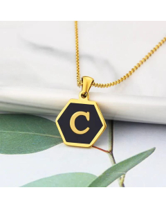 Jewelry Simple Hexagon Stainless Steel 26 Letter Pendant Necklace Wholesale