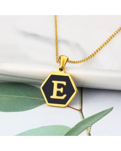 Jewelry Simple Hexagon Stainless Steel 26 Letter Pendant Necklace Wholesale