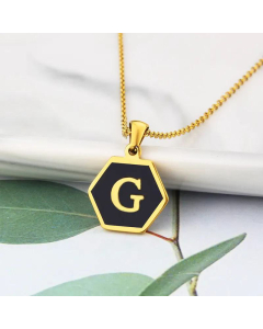 Jewelry Simple Hexagon Stainless Steel 26 Letter Pendant Necklace Wholesale