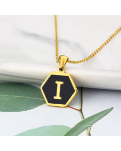 Jewelry Simple Hexagon Stainless Steel 26 Letter Pendant Necklace Wholesale