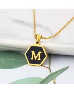 Jewelry Simple Hexagon Stainless Steel 26 Letter Pendant Necklace Wholesale