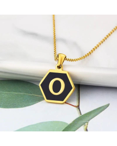 Jewelry Simple Hexagon Stainless Steel 26 Letter Pendant Necklace Wholesale