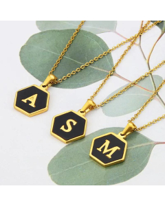 Jewelry Simple Hexagon Stainless Steel 26 Letter Pendant Necklace Wholesale